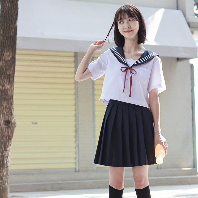 해군 칼라 졸업 의상 Jk 일본 학교 유니폼, 여학생 선원 복장, 짧은 긴 소매 셔츠